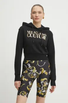 Versace Jeans Couture hanorac de bumbac femei, culoarea negru, cu gluga, cu imprimeu, 78HAIE00 CF00E imagine