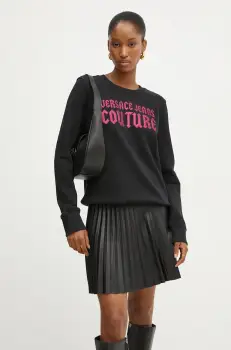 Versace Jeans Couture hanorac de bumbac femei, culoarea negru, cu imprimeu, 77HAIL04 CF00L imagine