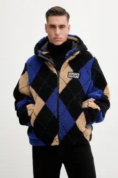 Versace Jeans Couture hanorac fleece culoarea negru, cu gluga, cu imprimeu, 79GAS406 U0030 imagine