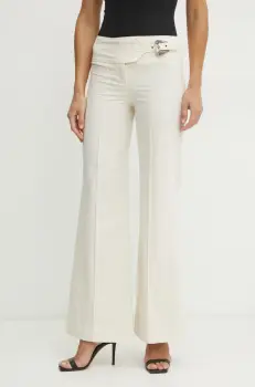 Versace Jeans Couture pantaloni de bumbac femei, culoarea bej, evazati, high waist, 78HAA104 N0439 imagine