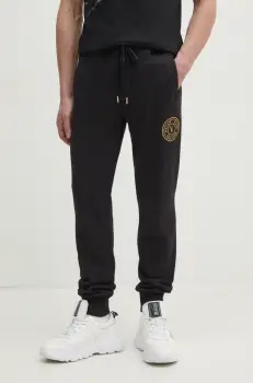 Versace Jeans Couture pantaloni de trening din bumbac barbati, culoarea negru, cu imprimeu, 78GAAT00 CF01T imagine