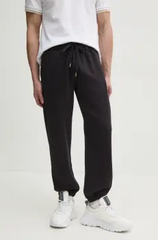 Versace Jeans Couture pantaloni de trening din bumbac barbati, culoarea negru, cu imprimeu, 78GAAT08 CF01T imagine