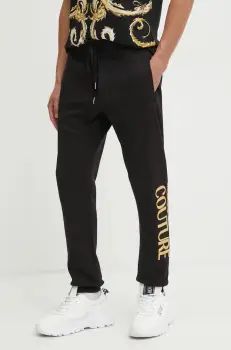 Versace Jeans Couture pantaloni de trening din bumbac culoarea negru, cu imprimeu, 77GAAT05 CF00T imagine