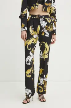 Versace Jeans Couture pantaloni femei, culoarea negru, drept, high waist, 78HAA111 NS636 imagine