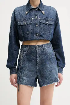 Versace Jeans Couture pantaloni scurti culoarea bleumarin, cu imprimeu, high waist, 78HAD51G DS025LF1 imagine