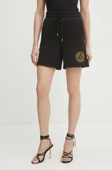 Versace Jeans Couture pantaloni scurti din bumbac femei, culoarea negru, cu imprimeu, high waist, 78HADT00 CF01T imagine