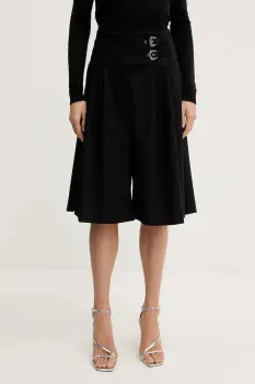 Versace Jeans Couture pantaloni scurti din lana culoarea negru, uni, high waist, 79HAD102 N0542 imagine