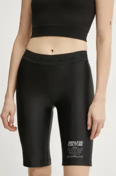 Versace Jeans Couture pantaloni scurti femei, culoarea negru, cu imprimeu, medium waist, 78HAC1A6 J0223 imagine