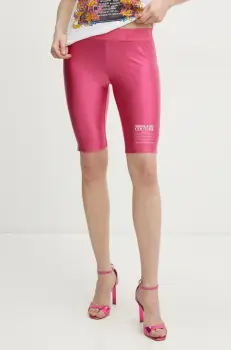 Versace Jeans Couture pantaloni scurti femei, culoarea roz, cu imprimeu, medium waist, 78HAC1A6 J0223 imagine