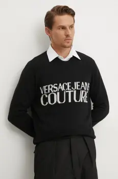 Versace Jeans Couture pulover de lana barbati, culoarea negru, 77GAFM01 CMH80 imagine