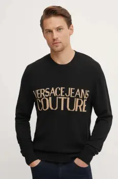 Versace Jeans Couture pulover de lana barbati, culoarea negru, 77GAFM01 CMH80 imagine