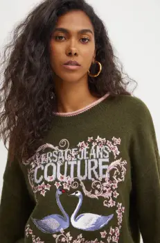 Versace Jeans Couture pulover din amestec de lana femei, culoarea verde, 77HAFM12 CMF18 imagine