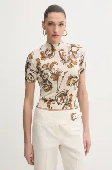 Versace Jeans Couture pulover femei, culoarea bej, light, cu turtleneck, 78HAFM07 CMN45 imagine