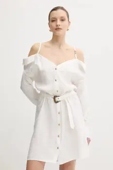 Versace Jeans Couture rochie culoarea bej, mini, drept, 78HAO911 N0433 imagine