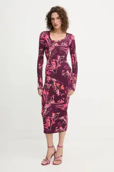 Versace Jeans Couture rochie culoarea bordo, midi, mulata, 79HAO920 JS500 imagine