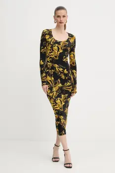 Versace Jeans Couture rochie culoarea negru, midi, mulata, 79HAO920 JS500 imagine
