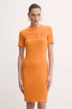 Versace Jeans Couture rochie culoarea portocaliu, mini, mulata, 78HAOS04 CJ01S imagine