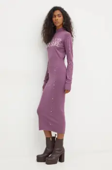 Versace Jeans Couture rochie culoarea violet, midi, mulata, 77HAOM11 CMN60 imagine