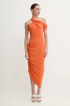 Versace Jeans Couture rochie din amestec de in culoarea portocaliu, midi, mulata, 78HAO903 N0432 imagine