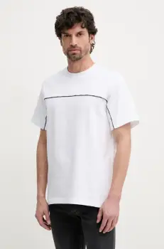 Versace Jeans Couture tricou din bumbac barbati, culoarea alb, cu imprimeu, 78GAH616 J0005 imagine