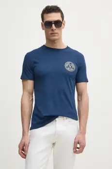 Versace Jeans Couture tricou din bumbac barbati, culoarea albastru marin, cu imprimeu, 78GAHT00 CJ00T imagine