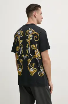 Versace Jeans Couture tricou din bumbac barbati, culoarea negru, cu imprimeu, 78GAH6RB JS462 imagine