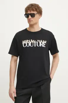 Versace Jeans Couture tricou din bumbac barbati, culoarea negru, cu imprimeu, 78GAHE06 CJ00E imagine