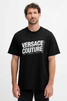 Versace Jeans Couture tricou din bumbac culoarea negru, cu imprimeu, 79GAHP02 CJ01P imagine