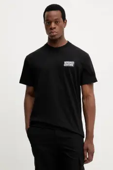 Versace Jeans Couture tricou din bumbac culoarea negru, cu imprimeu, 79GAHP10 CJ01P imagine