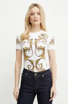 Versace Jeans Couture tricou din bumbac femei, culoarea alb, 78HAH6P8 JS472 imagine