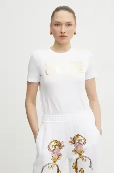 Versace Jeans Couture tricou din bumbac femei, culoarea alb, 78HAHT01 CJ00T imagine