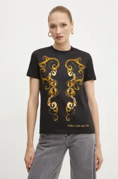 Versace Jeans Couture tricou din bumbac femei, culoarea negru, 77HAH6P3 JS424 imagine