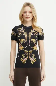 Versace Jeans Couture tricou din bumbac femei, culoarea negru, 78HAH6P8 JS472 imagine