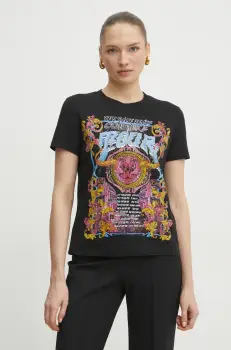 Versace Jeans Couture tricou din bumbac femei, culoarea negru, 78HAHC03 CJ01C imagine