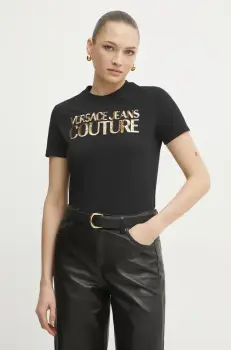 Versace Jeans Couture tricou din bumbac femei, culoarea negru, 78HAHE02 CJ00E imagine