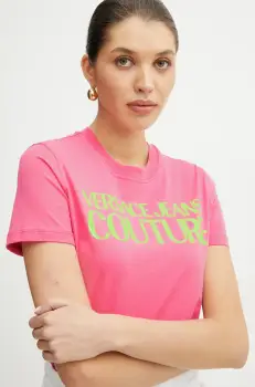 Versace Jeans Couture tricou din bumbac femei, culoarea roz, 78HAHE05 CJ00E imagine