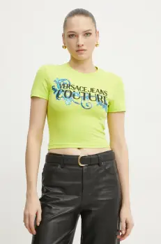 Versace Jeans Couture tricou femei, culoarea verde, 78HAHC05 CJ02C imagine