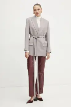 Victoria Beckham geaca de lana culoarea gri, cu doua randuri de nasturi, neted, 1125WJK006092A imagine