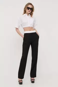 Victoria Beckham pantaloni de lana culoarea negru, drept, high waist imagine