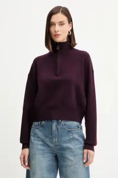Victoria Beckham pulover din amestec de lana culoarea bordo, cu turtleneck, 1425KJU006610A imagine