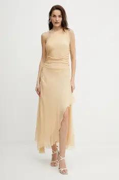 Victoria Beckham rochie de matase culoarea bej, midi, drept, 1225WDR006487C imagine