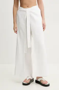 Vilebrequin pantaloni din in LAMISS femei, culoarea bej, lat, high waist, LSSH3U00 imagine