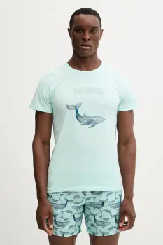 Vilebrequin tricou din bumbac THOM culoarea turcoaz, cu imprimeu, THODP307 imagine