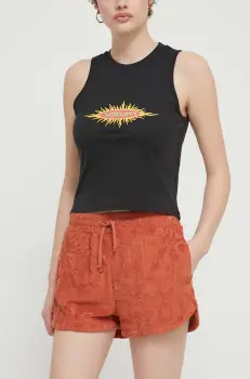 Volcom pantaloni scurti femei, culoarea portocaliu, high waist imagine