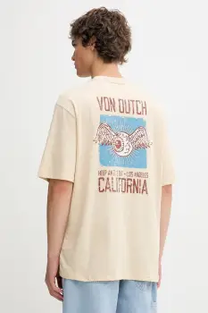 Von Dutch tricou din bumbac culoarea bej, cu imprimeu, VD.1.H.TR.LOS imagine