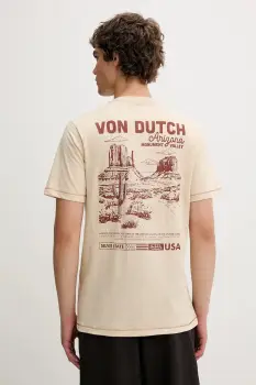 Von Dutch tricou din bumbac culoarea bej, cu imprimeu, VD.1.TR.ARIZO imagine