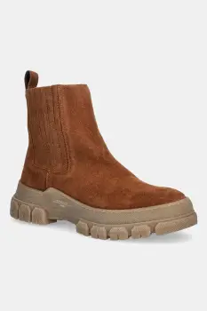 Weekend Max Mara botine din piele intoarsa Genepi culoarea maro, cu toc plat, 2525796035600 imagine