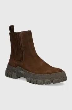 Weekend Max Mara botine din piele intoarsa GENEPI femei, culoarea maro, cu platforma, 2425796055600 imagine