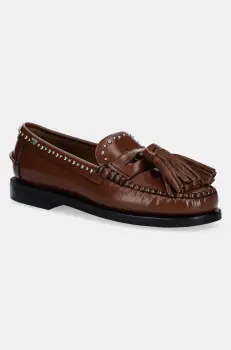 Weekend Max Mara mocasini de piele WEEKENDAN femei, culoarea maro, cu toc plat, 2515521014600 imagine