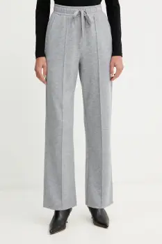 Weekend Max Mara pantaloni cu lana SPONDA culoarea gri, lat, high waist, 2525786022600 imagine
